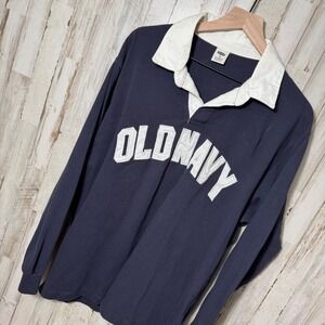Vintage Y2K Old Navy Long Sleeve Rugby Shirt Navy White Mens XL